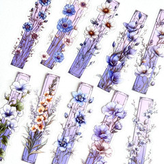 Purple Country Flower Stickers Junk Journal Collage Scrapbooking
