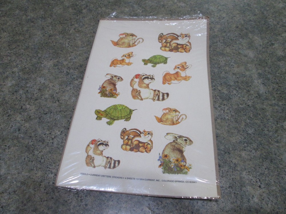 Sealed NOS VTG 1984 CURRENT CRITTERS STICKERS 2293-2 4 Sheets Smiling Animals