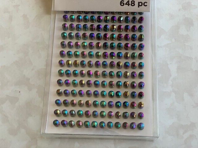 BEAD LANDING STICKY GEMS ROUND RINBOW GEMS 3 SHEETS 648 PCS