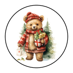 30 CHRISTMAS TEDDY BEAR STICKERS ENVELOPE SEALS LABELS 1.5″ ROUND COUNTRY