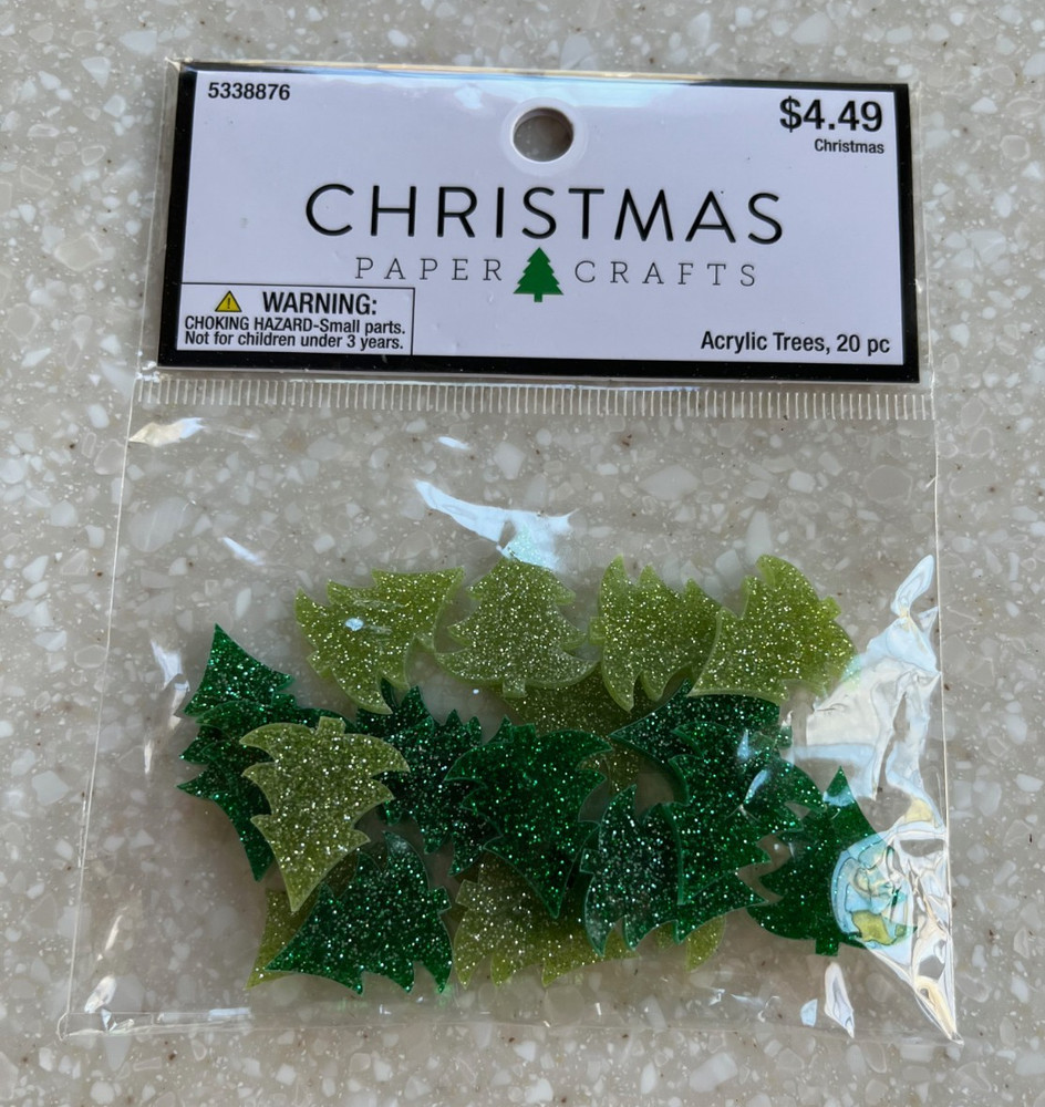 Hobby Lobby Christmas Acrylic 3/4 inch GREEN TREES 20 Pieces Glitter 2 Shades