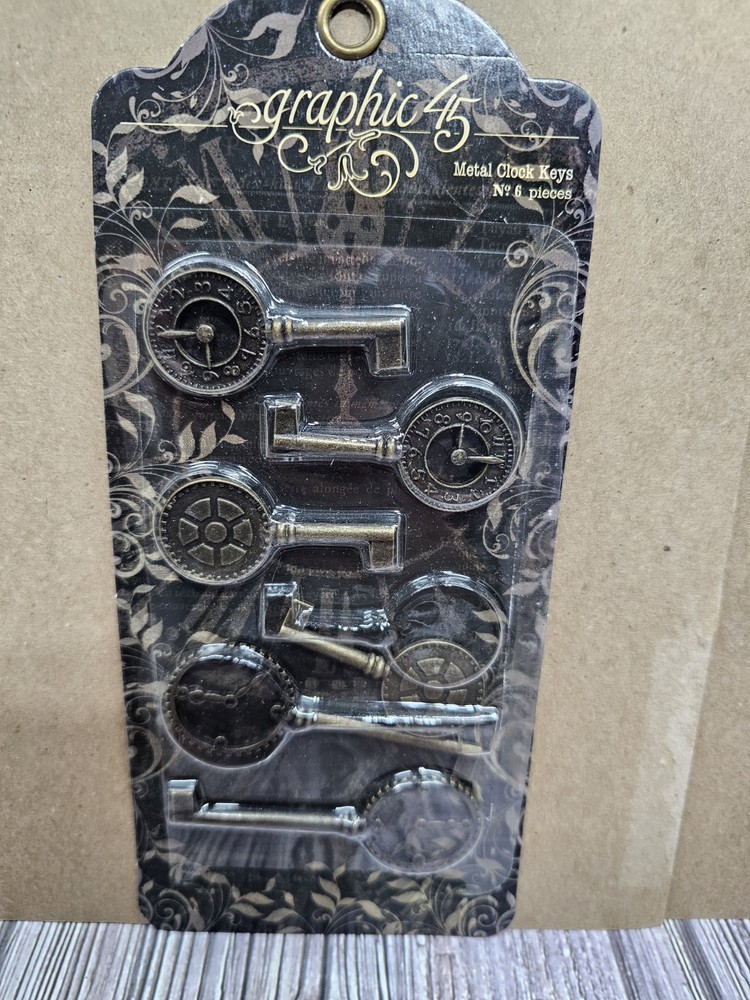 GRAPHIC 45 Staples Metal Clock Keys 6/Pkg Antique Brass 2″X1″ To 3″X1.125″ 6 PCS