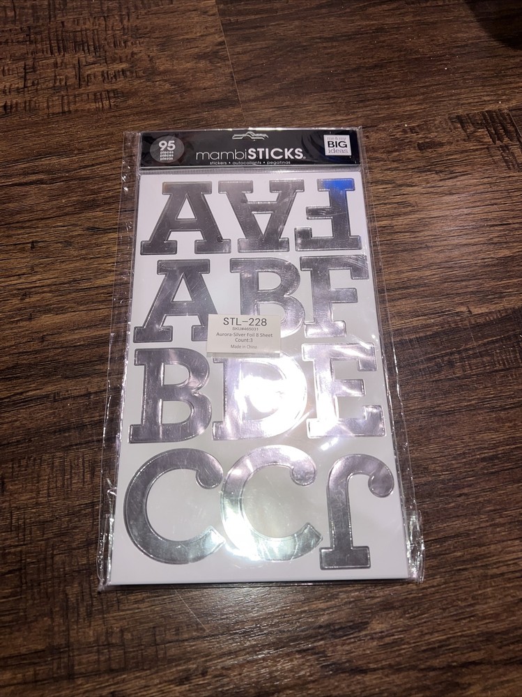 3 Packages MambiSticks Large Aurora Silver Foil Alphabet & Number Stickers New