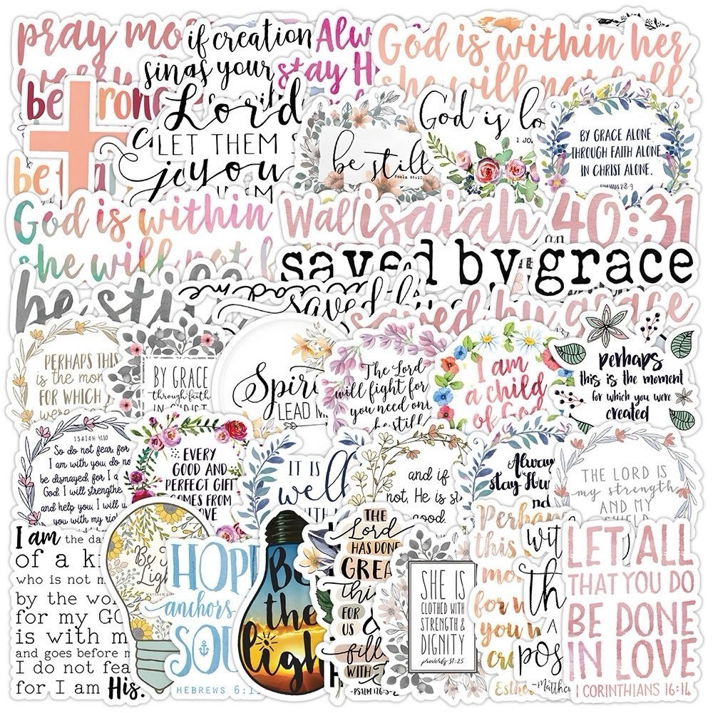 30Pcs Random Inspirational Words Bible Verses Quotes Waterproof Stickers