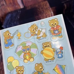 Vintage 1985 Hallmark Cards Bear Camping Activity Summer Beach Stickers Sheet