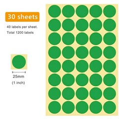 1200 PCS Green Dot Stickers 1 Inch Round Color Coding Labels Circle Sticky Dots