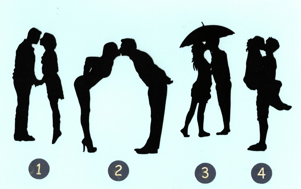 Silhouettes of Couples Kissing Die Cuts 4″ tall – 4 different or your choice