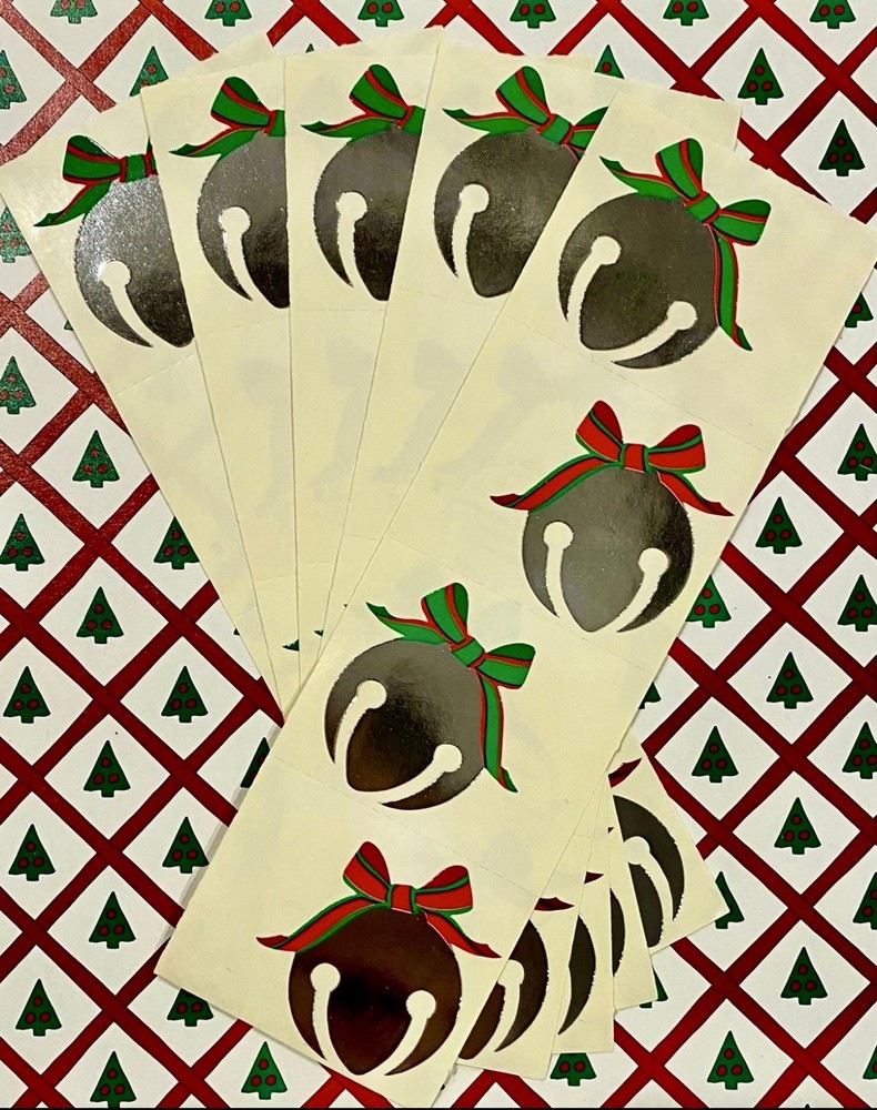 Vintage Mrs. Grossman Christmas Holiday Silver Bells 2×6 Sticker Strip (1)