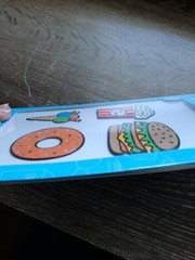 STAPLES PLASTIC RAISED JUNK FOOD STICKERS. ICE CREAM DOUGHNUT POPCORN BURGER