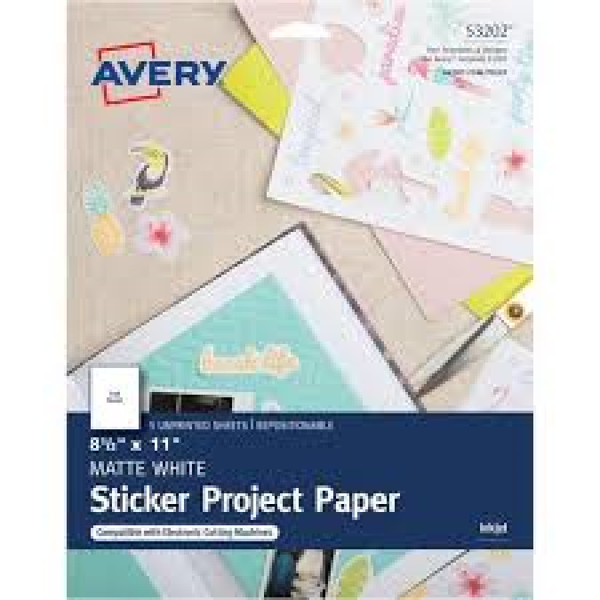 AVERY STICKER PROJECT PAPER – 2 PACKAGES MATTE WHITE – 8 1/2 X 11 – TOTAL 10 SHT