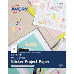 AVERY STICKER PROJECT PAPER – 2 PACKAGES MATTE WHITE – 8 1/2 X 11 – TOTAL 10 SHT
