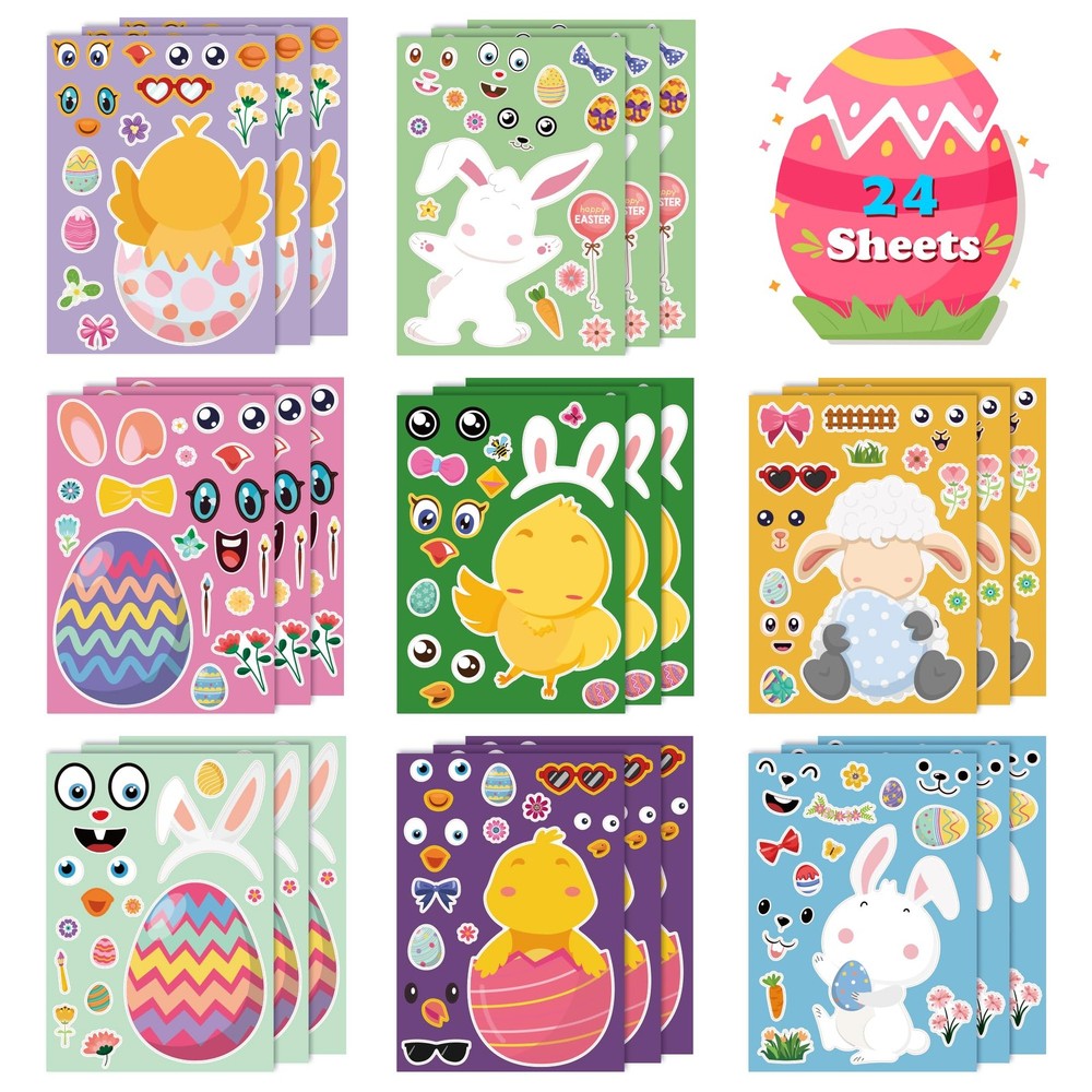 Easter Sticker Decals for Kids 24 Sheets Crafts Baskets Toys Decorations