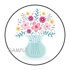 30 PRETTY FLOWERS IN VASE ENVELOPE SEALS LABELS STICKERS 1.5″ ROUND GIFTS