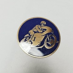 Vintage Moto GP Blue and Gold Sticker of Motorcycle Racer Roger Reiman Harley