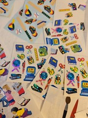 VTG Sandylion Sticker Mod Sheet Lot Kromekote Prismatic School Sports Arts Class