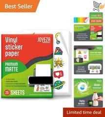 Printable Vinyl Sticker Paper White Waterproof Matte 25 Sheets for Inkjet & L…