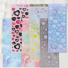 6 Sheets Bubble Stickers, Cute Korean Colorful Star Heart Glitter Self Adhesi