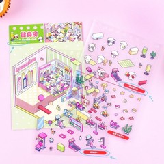 20 Sets 3D Sticker Scene, Miniature House Book for Sticker Therapy, Cute Cartoon