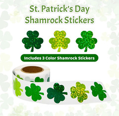 500 Pack St Patricks Day Shamrock Stickers Roll Green Glitter Clover Crafts