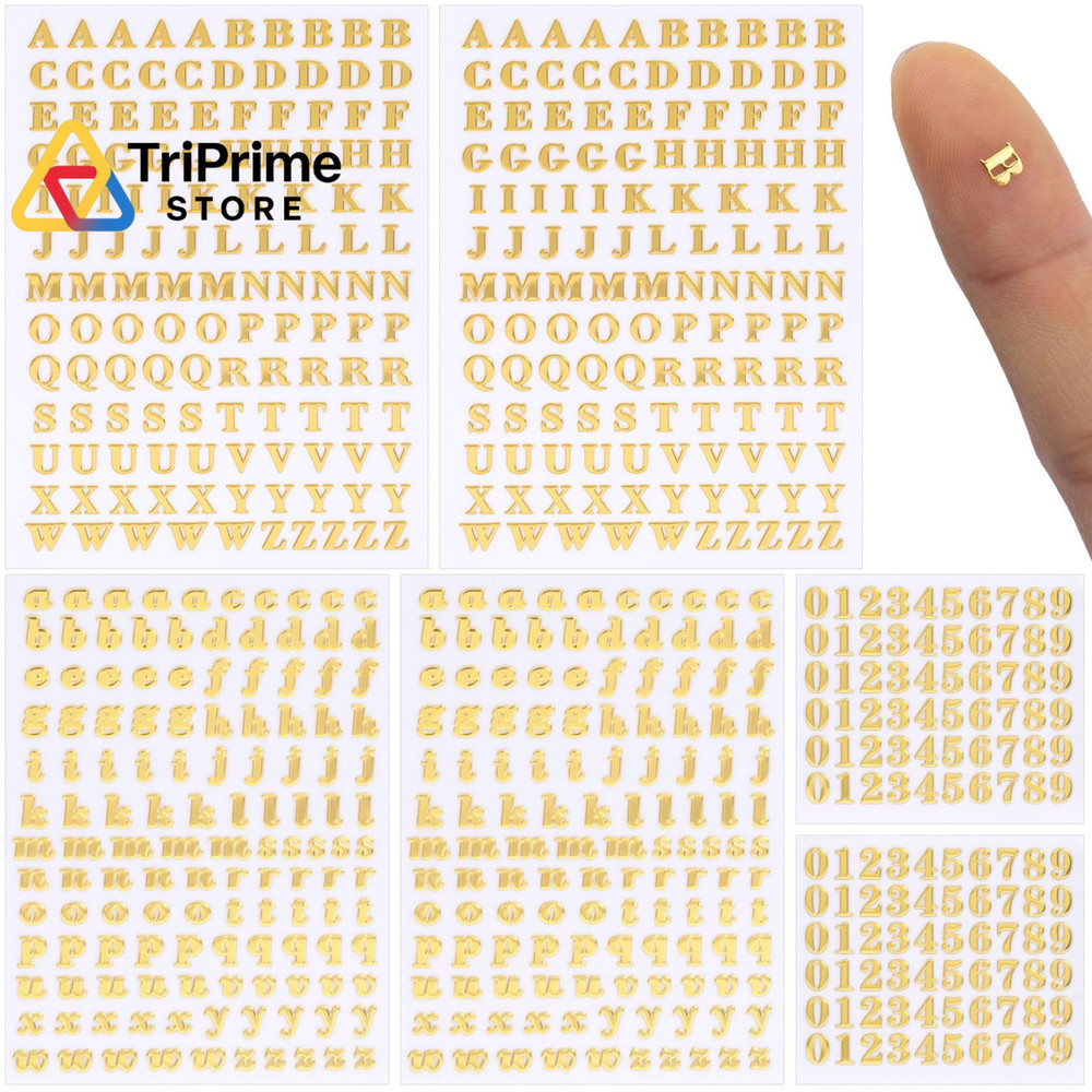 OIIKI 640pcs Small Metal Letter Number Stickers, 3D 0.16 inches, Gold