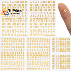 OIIKI 640pcs Small Metal Letter Number Stickers, 3D 0.16 inches, Gold