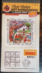 New Art Impressions Rubber Stamp & Die Set AUTUMN SHADOWBOX windows freeUSAship
