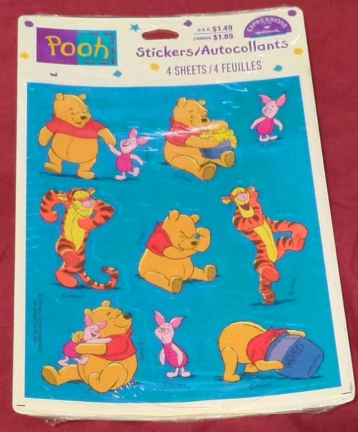 Winnie The Pooh Hallmark Expressions Vintage Disney 4 Sheet Stickers Made in USA
