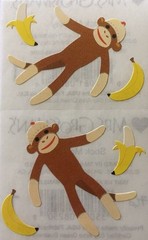 SOCK MONKEY Stickers(6pc)Mrs. Grossman’s•Animal•Toy•Stuffed Animal•Jungle•Climb•