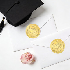 100Pcs Graduation Stickers – Gold Foil Embossed Class of 2026 Stickers 2 Inch Gr