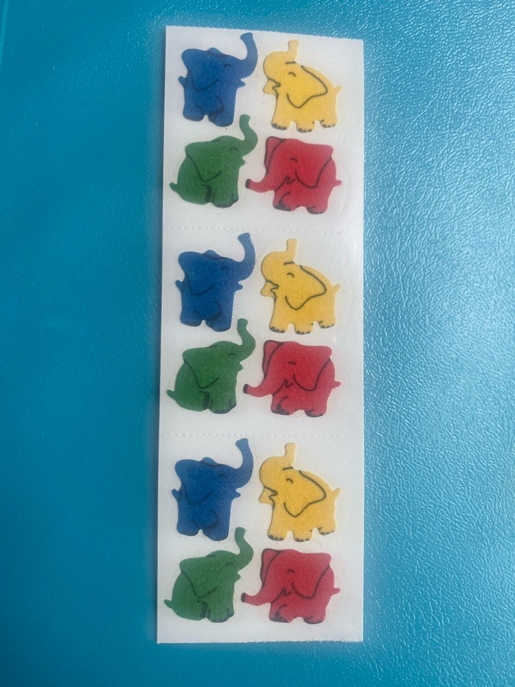 Vintage Strip Of 3 Fuzzy Elephants Sticker Mods 2×2 Inches Per Mod