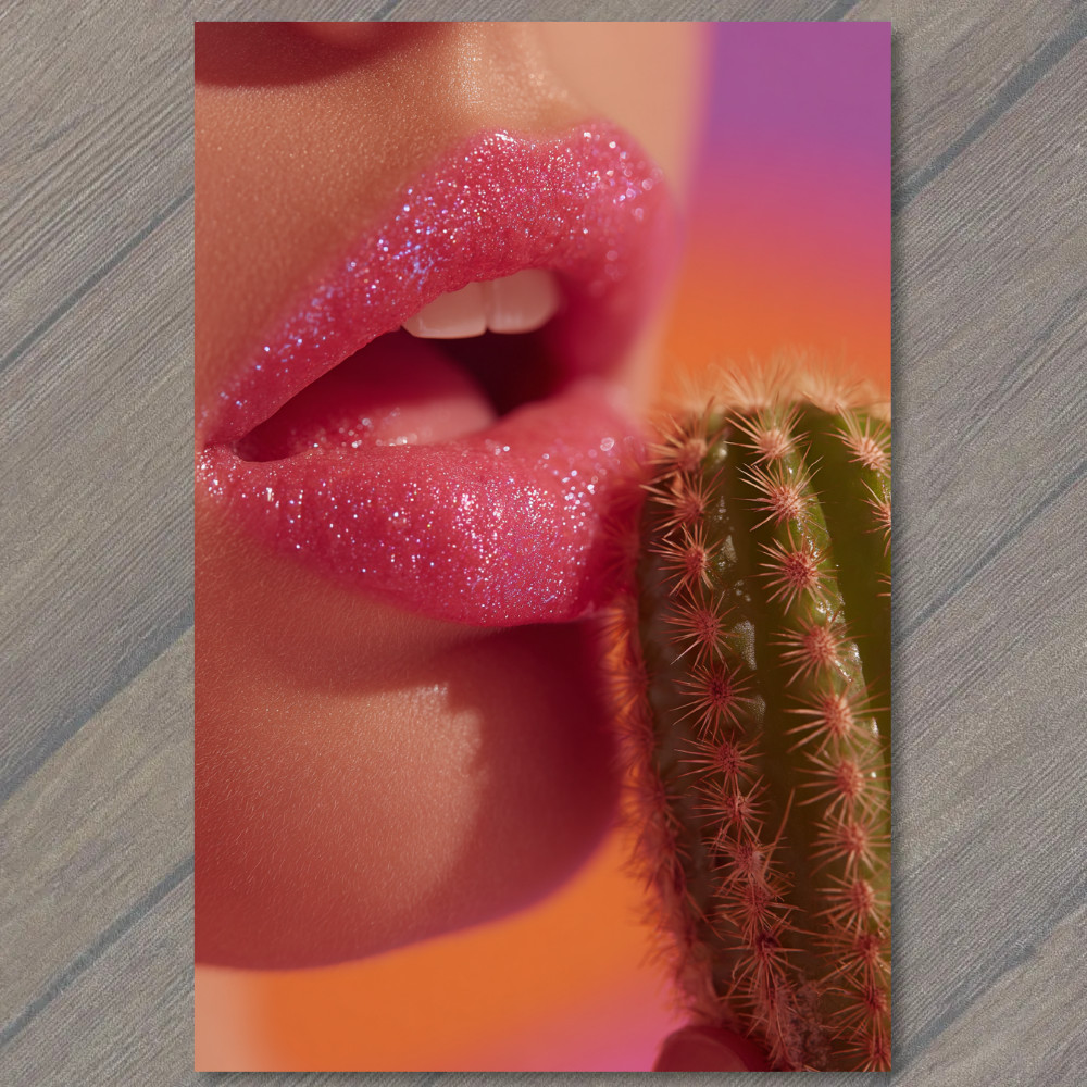 STICKER Glitter Lips Touching Cactus Surreal Funny Pop Art Bright Color Card