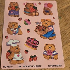 Vintage Scratch ‘n Sniff Stickers Strawberry Cute Bears 1989 Baking Cooking
