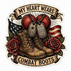 My Heart Wears Combat Boots Sticker/Military/Wife/Girlfriend/Spouse