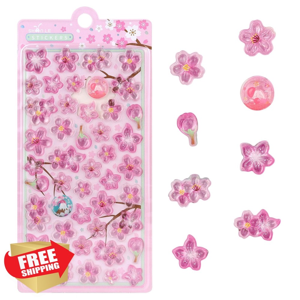 lnablu 3D Pink Cherry Blossoms Kawaii Stickers