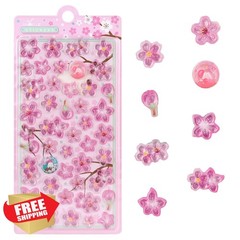 lnablu 3D Pink Cherry Blossoms Kawaii Stickers