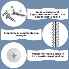Demissle 120 Pcs #8 White Wood Screws Fast Self Tapping Wall Plate Screws White