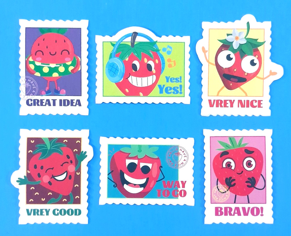 Strawberry Scented Stamp Style Sticker Set Of 6