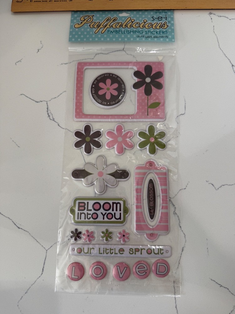 S-E-I Puffalicious Aunt Gerti Embellishing Stickers Flowers Lil Blossom Loved