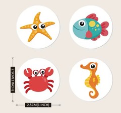 500 pcs / 1 Roll Adorable Round Sea Animal Stickers, 4 Designs 2.5 cm X 2.5 cm