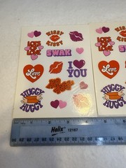 Vtg Love Romance sticker sheet, SWAK, Kissy Kissy, Love, XOXO, Huggy Huggy..
