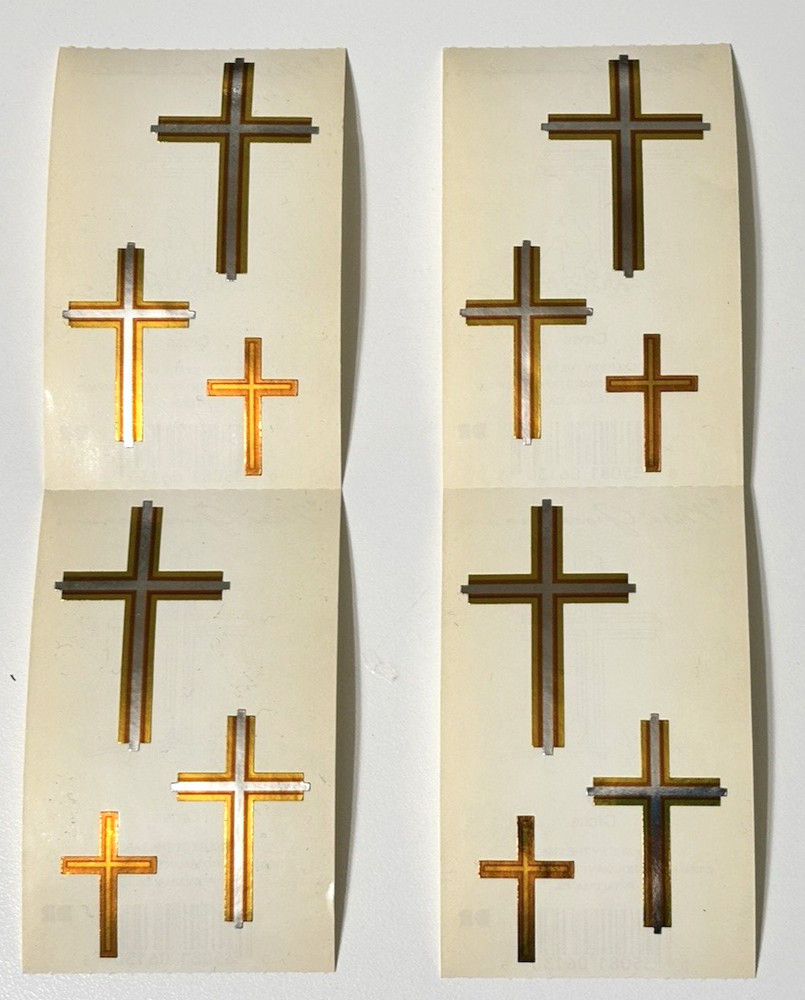 Mrs. Grossman’s GOLD & SILVER CROSS Stickers. 4 SQUARES. 1998. Retired.