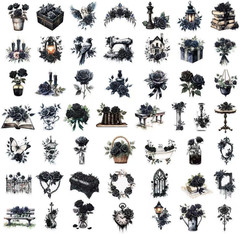 50 Pcs Dark Aesthetic Gothic Transparent Stickers,Black Rose Flower Stickers …