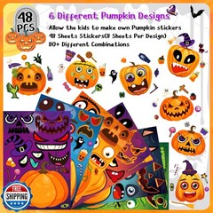 LINAYE 48 Sheets Halloween Crafts Stickers for Kids and Toddlers – Pumpkin Ma