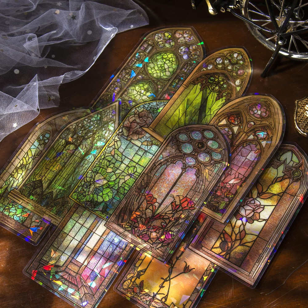 Glazed Flower Window Frame Stickes,60 Pieces Glitter Holographic Transparent PET
