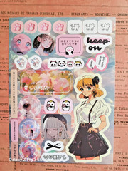 Retro Anime Girl Sticker Sheet Matte Japanese Text Keep On Bujo Journaling