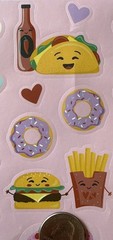 HAPPY FOOD Stickers(22pc) •Cake•Hamburger•Toast•Donut •Taco•Garlic•Fries•Cards•