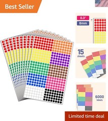 6000 Pack, 1/4″ Small Colored Dot Stickers Round Labels – 10 Colors