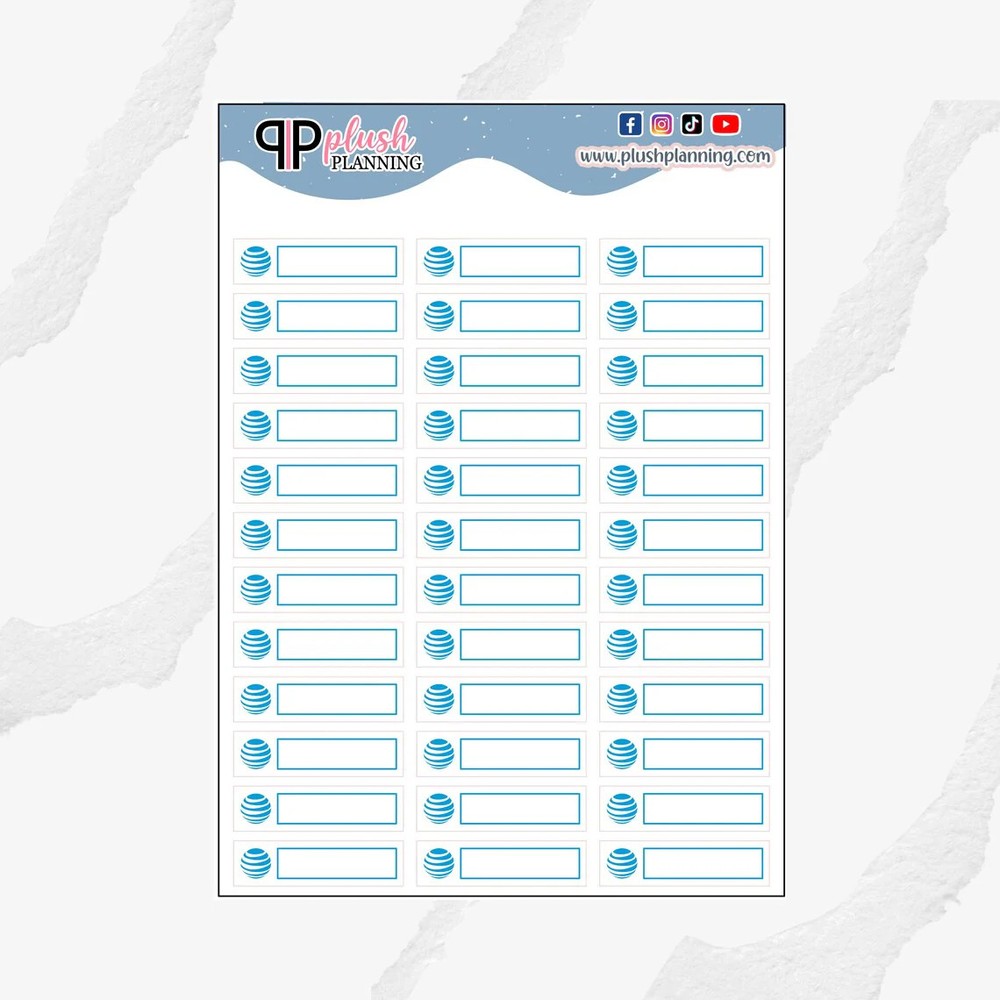Writable AT&T Icon Label Planner Stickers, Internet Bill, Phone Bill, Removable