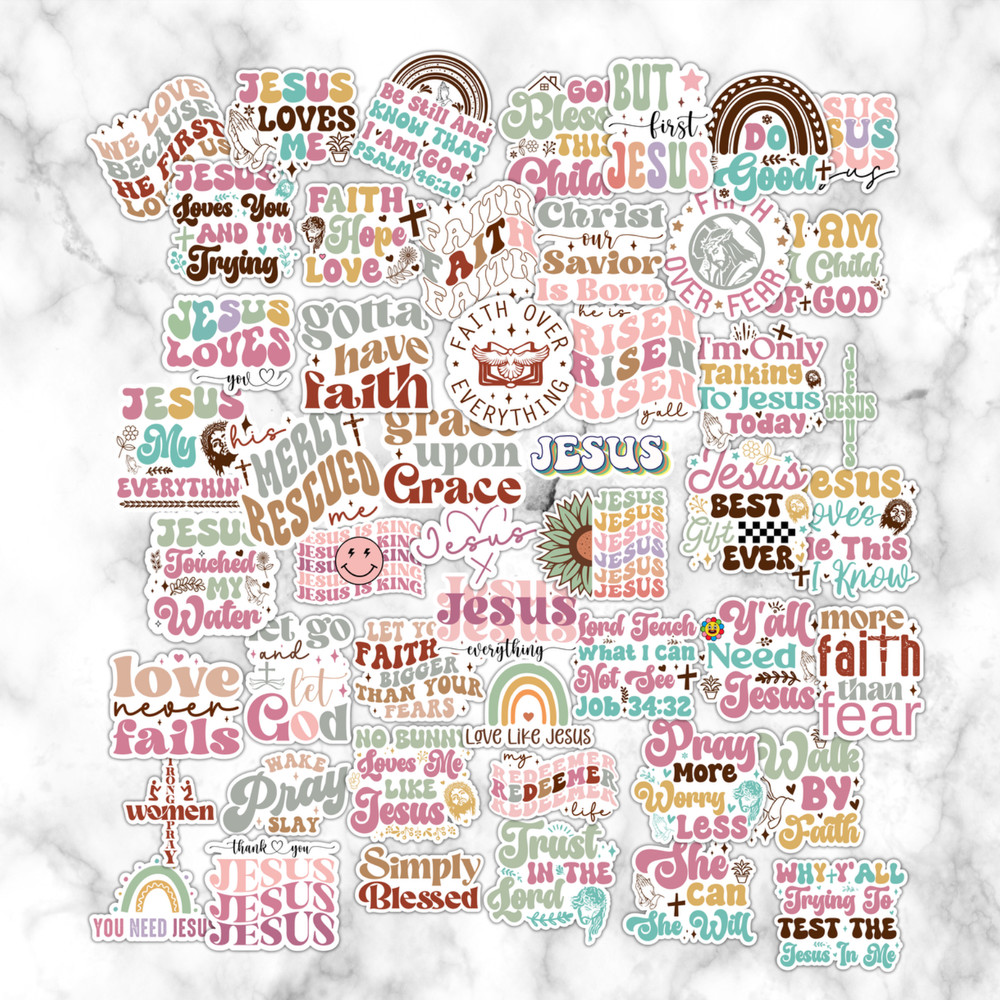 50 Pack Christian Motivational Stickers, Glossy, 1.5 inch, Religious,