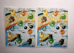 Vintage Ambassador M & M Stickers LOT 2 Sheets 1986 Green Yellow Orange Candy